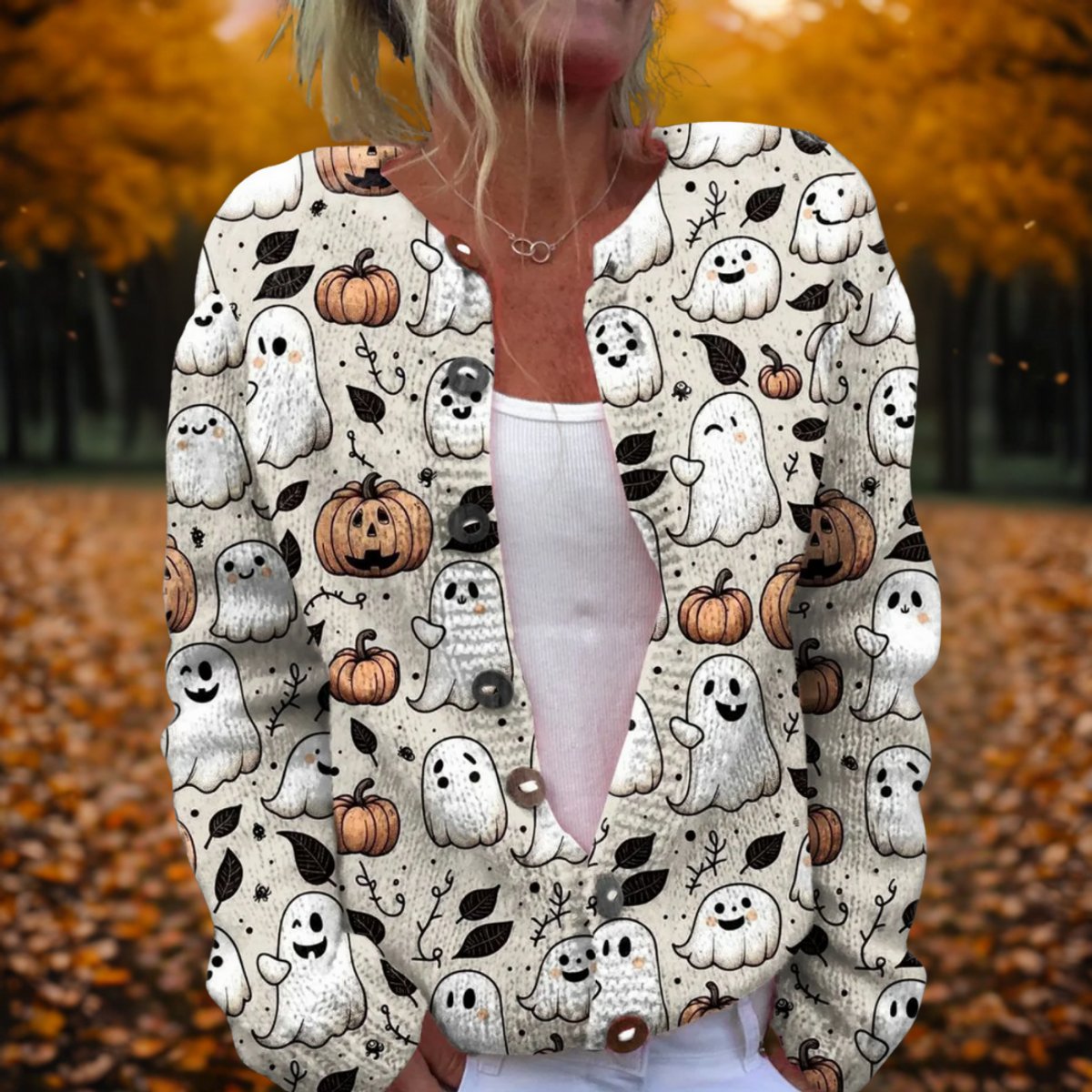 Amber | Elegant Halloween Ghost Cardigan - Picela