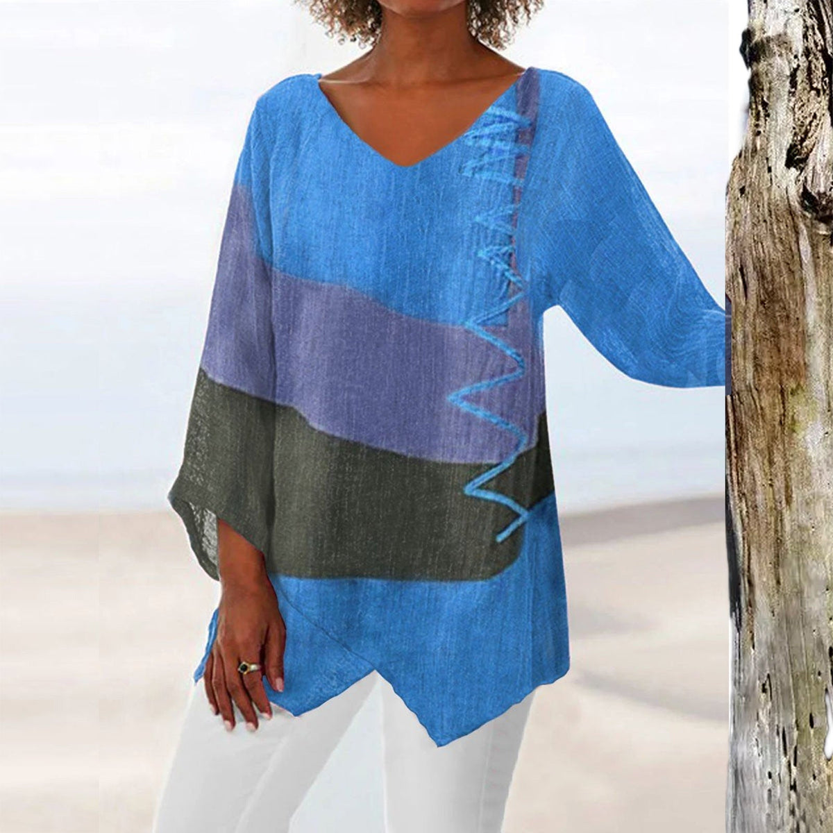 Amber | Stylish Colorblock Asymmetric Top - Picela
