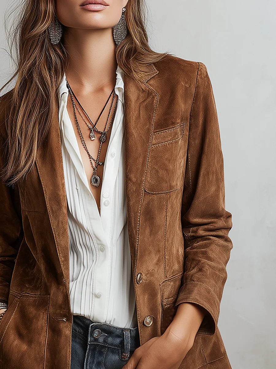 Ashley | Elegant Suede Tailored Blazer - Picela