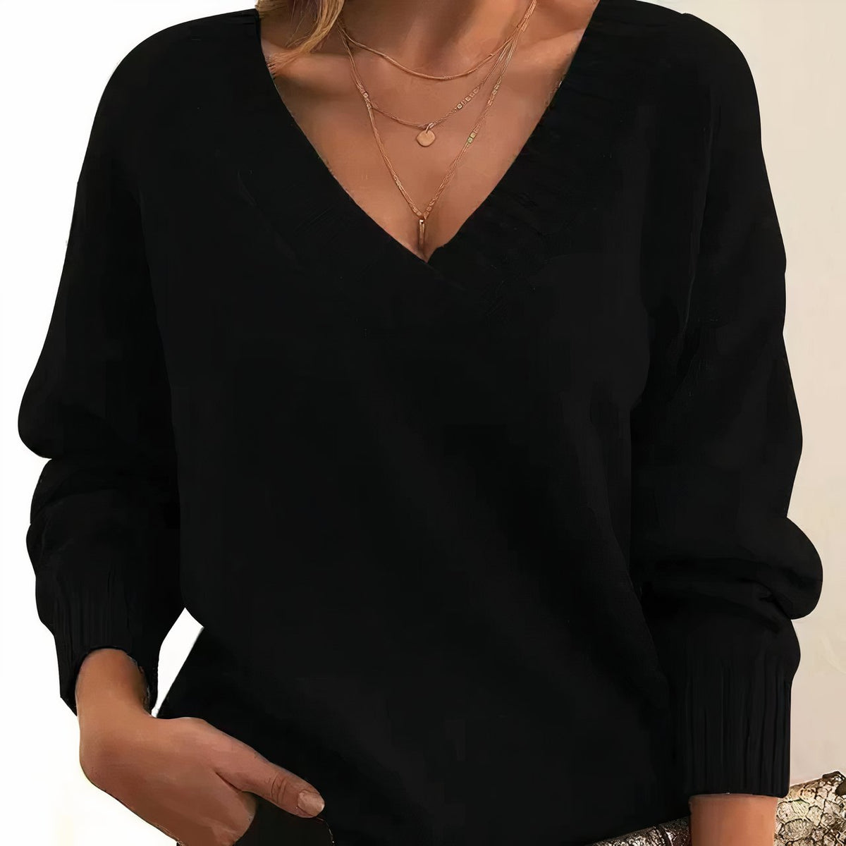 Brittany | Elegant V-Neck Knit Sweater - Picela