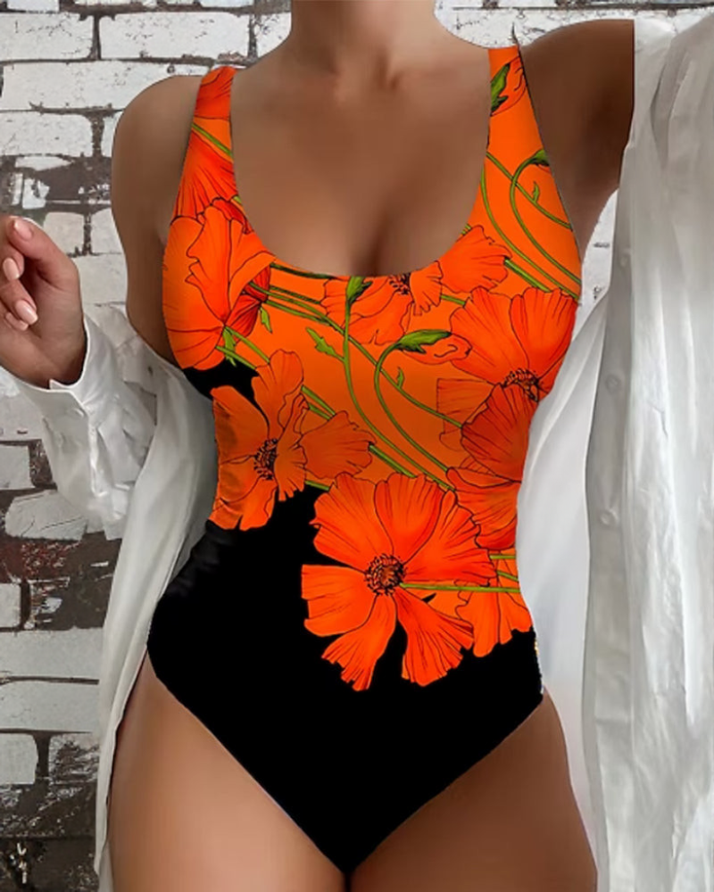 Danielle | Feminine Floral Scoop-Neck Swimsuit - Picela