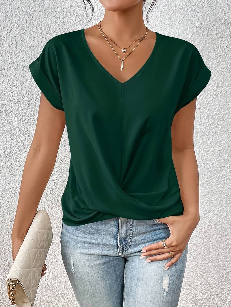 Elizabeth | Flattering Twist-Front V-Neck Top - Picela