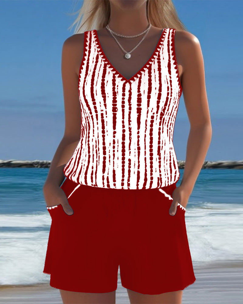 Jennifer | Elegant Striped V-Neck Tankini - Picela