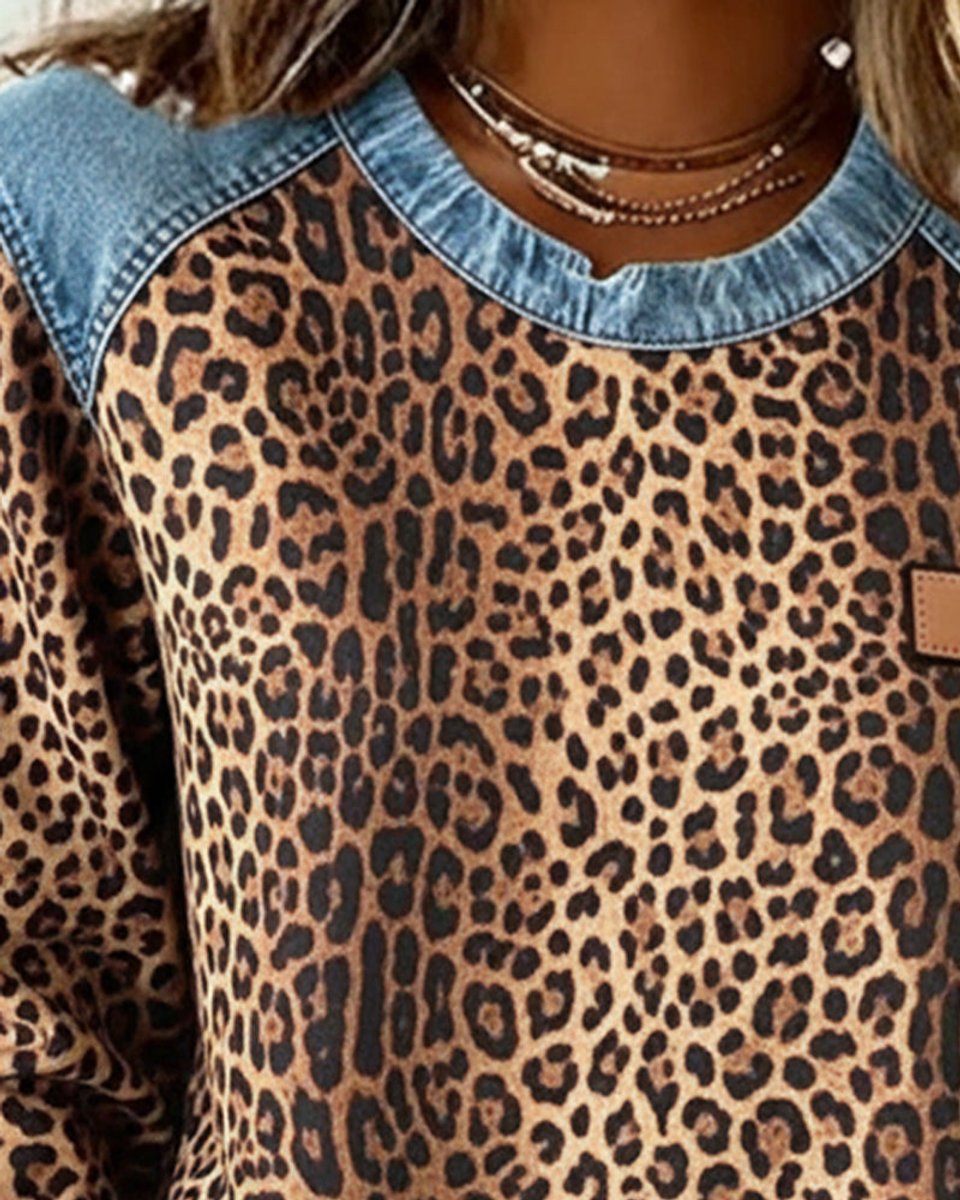 Kelly | Stylish Leopard Denim Sweater - Picela