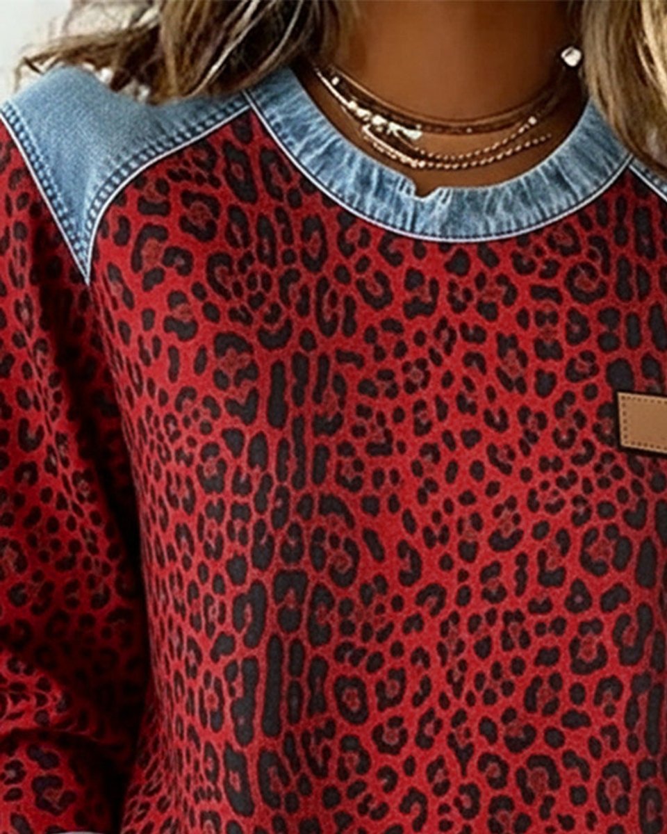 Kelly | Stylish Leopard Denim Sweater - Picela