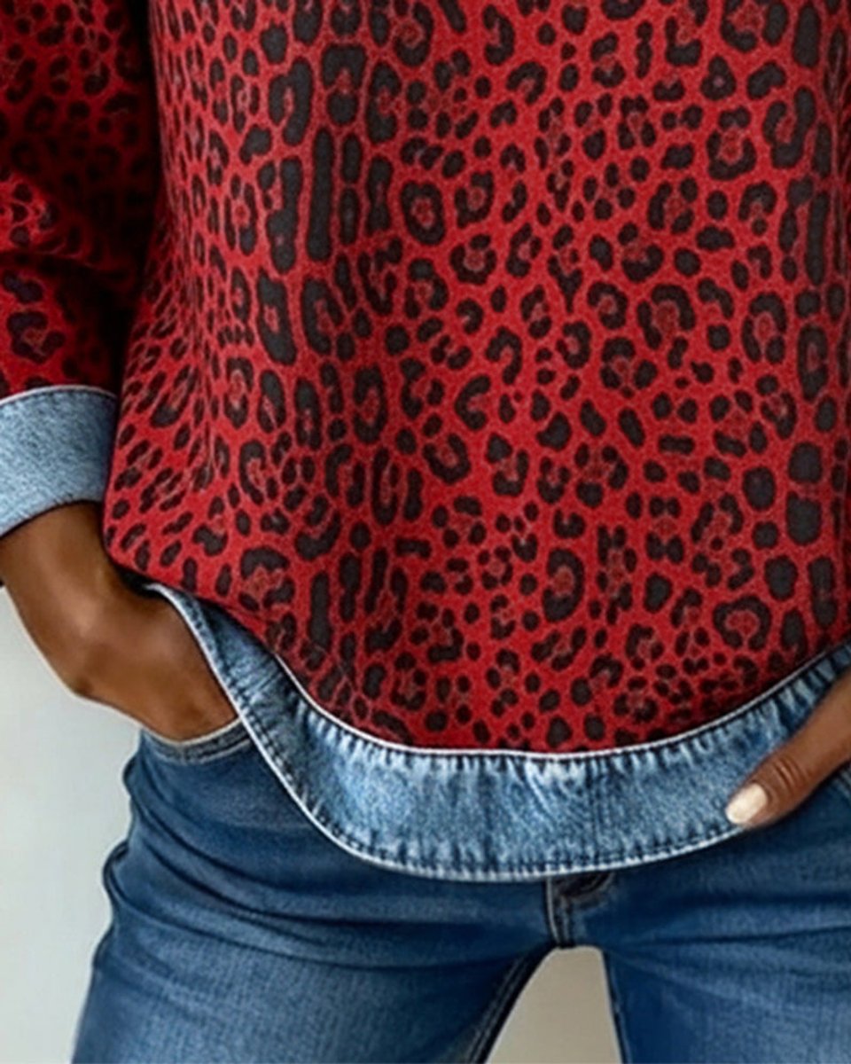 Kelly | Stylish Leopard Denim Sweater - Picela