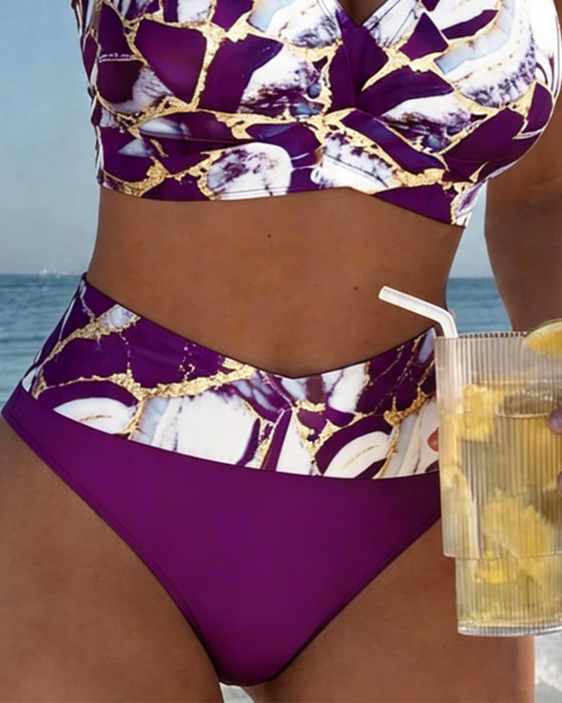 Melissa | Elegant Marble High-Waist Bikini - Picela