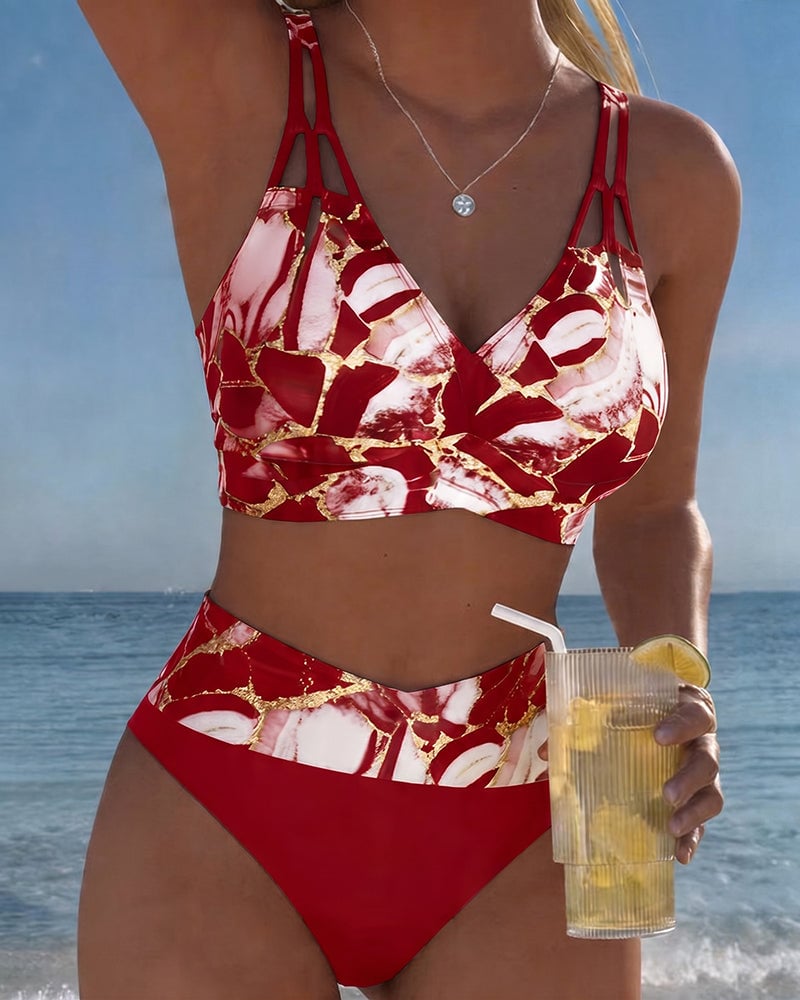 Melissa | Elegant Marble High-Waist Bikini - Picela