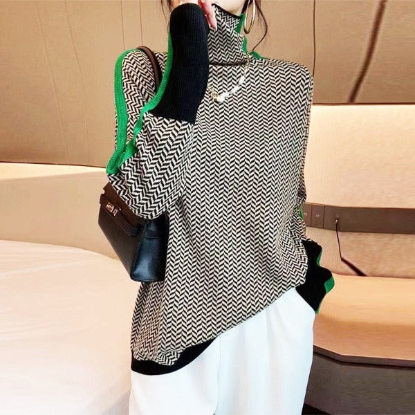 Melissa | Stylish Herringbone Turtleneck Sweater - Picela