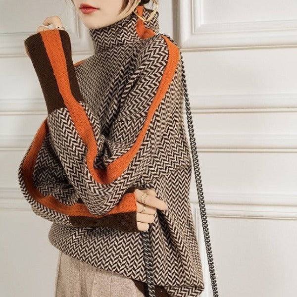Melissa | Stylish Herringbone Turtleneck Sweater - Picela
