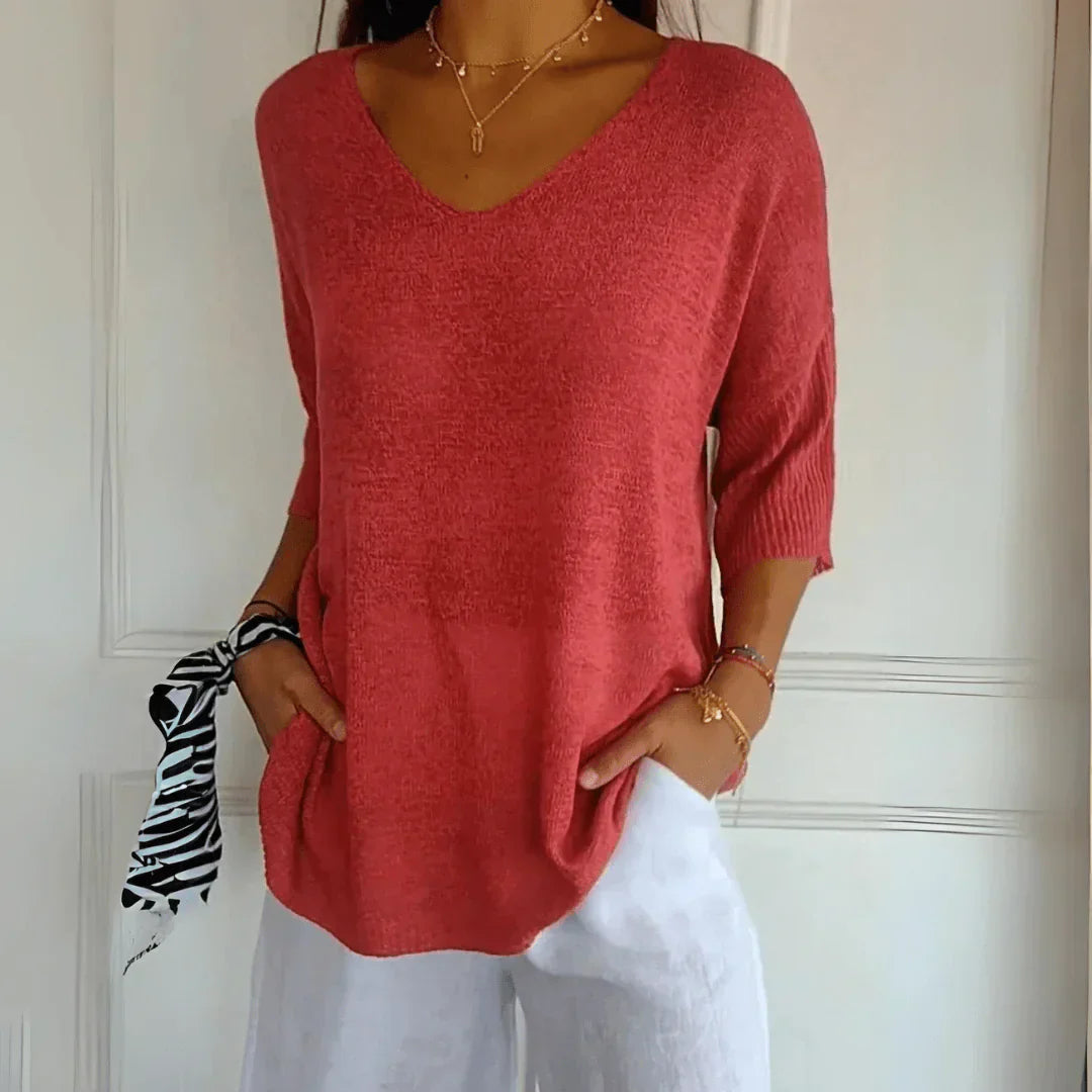 Nicole | Elegant Knit V-Neck Top - Picela