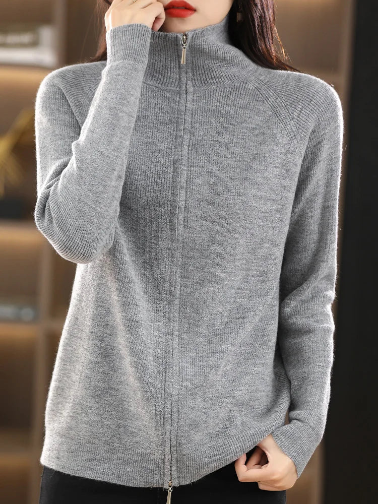 Samantha | Elegant Zip-Up Knit Cardigan - Picela