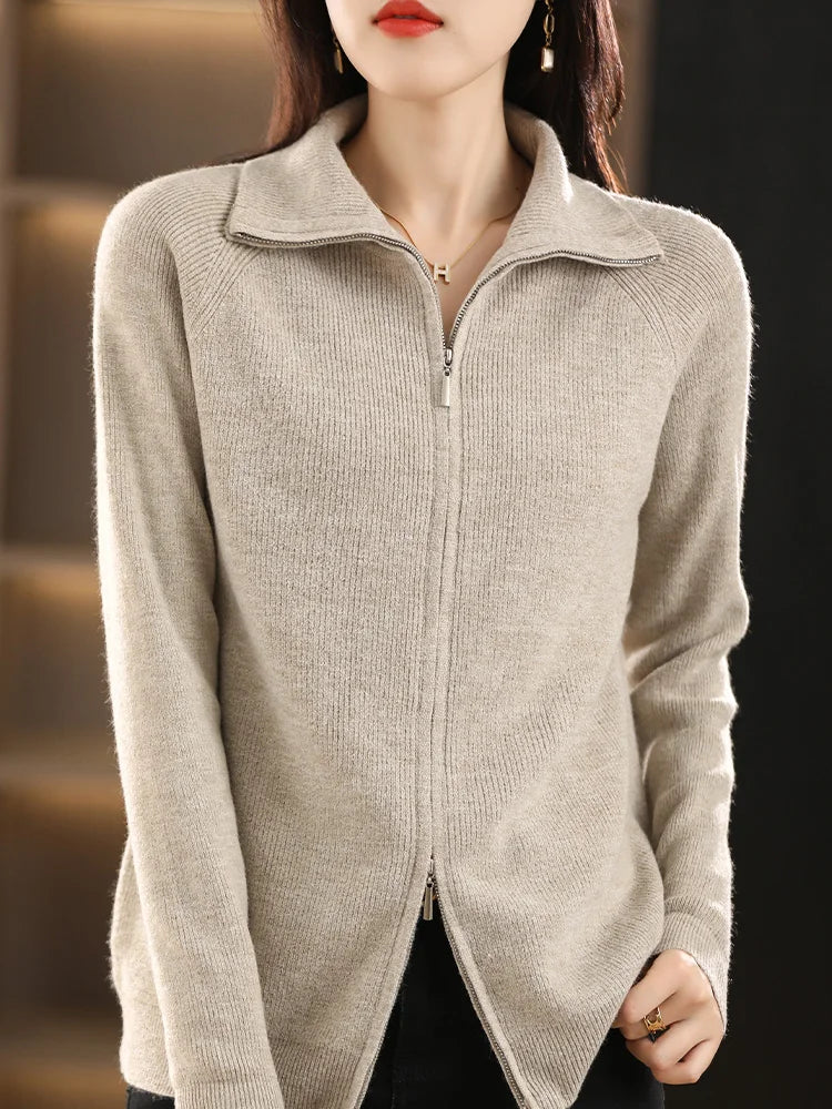 Samantha | Elegant Zip-Up Knit Cardigan - Picela