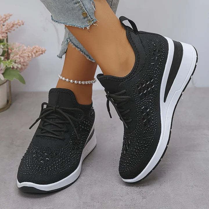 Sarah | Comfortable Knit Rhinestone Sneakers - Picela