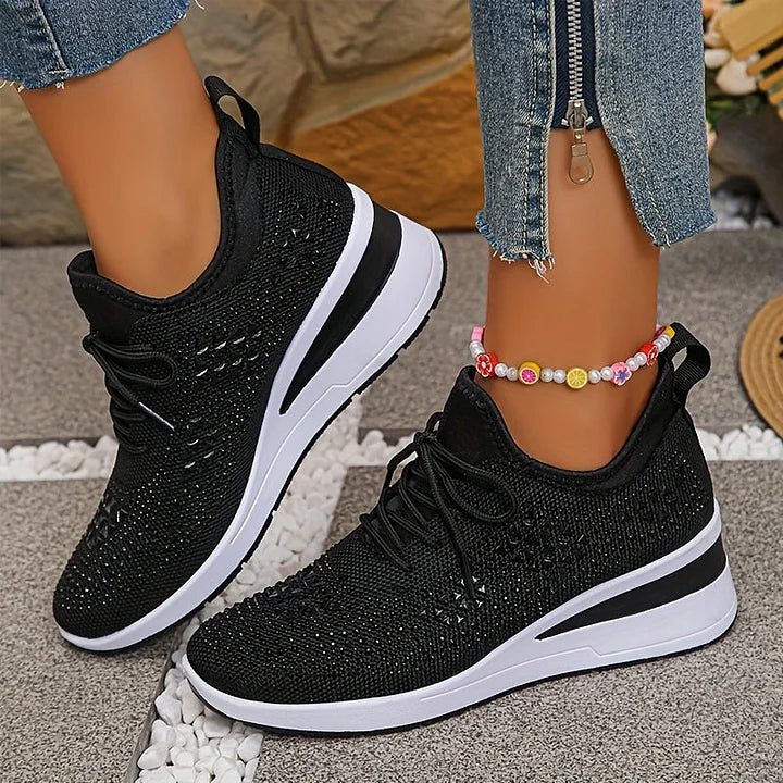 Sarah | Comfortable Knit Rhinestone Sneakers - Picela
