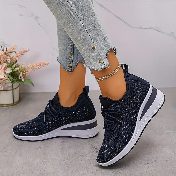 Sarah | Comfortable Knit Rhinestone Sneakers - Picela