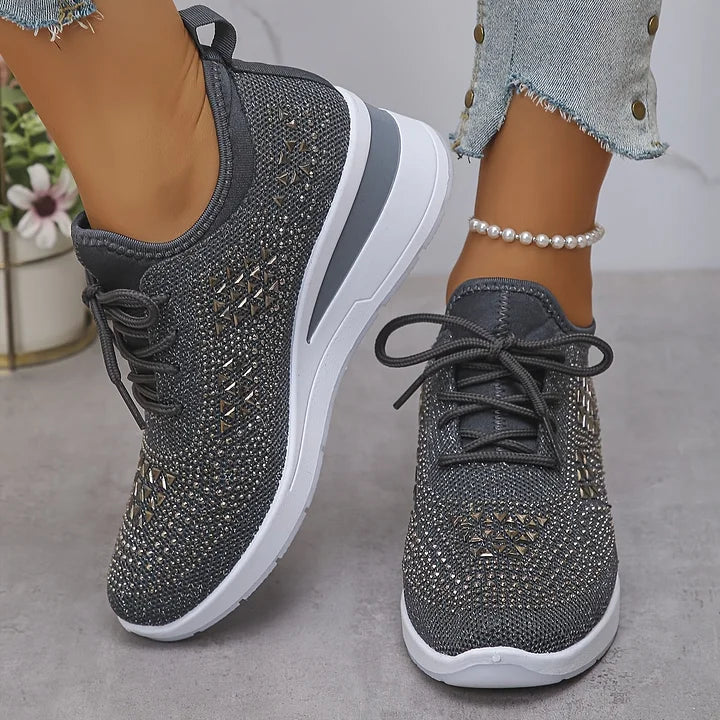 Sarah | Comfortable Knit Rhinestone Sneakers - Picela