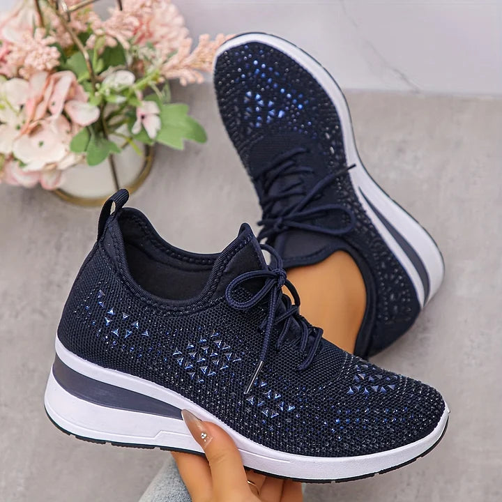 Sarah | Comfortable Knit Rhinestone Sneakers - Picela