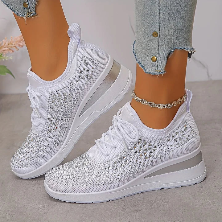 Sarah | Comfortable Knit Rhinestone Sneakers - Picela