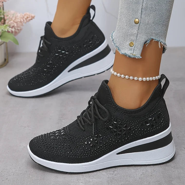 Sarah | Comfortable Knit Rhinestone Sneakers - Picela