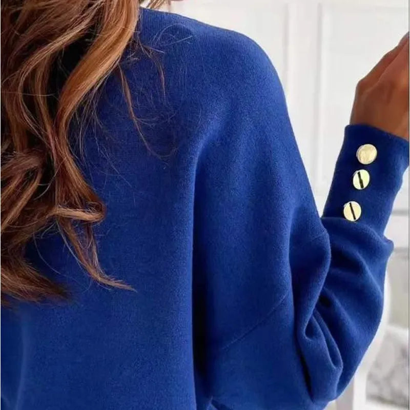 Sarah | Elegant V-Neck Button-Cuff Sweater - Picela
