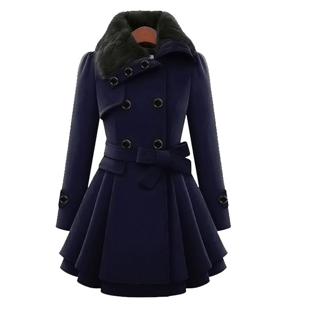 Stephanie | Elegant Fur-Collar Belted Coat - Picela