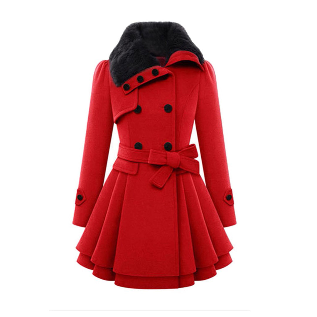 Stephanie | Elegant Fur-Collar Belted Coat - Picela