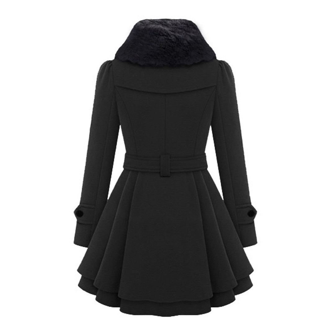 Stephanie | Elegant Fur-Collar Belted Coat - Picela