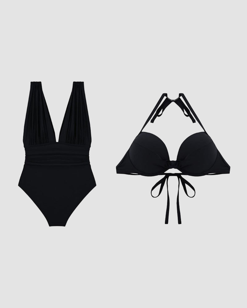 Stephanie | Flattering Plunge Ruched Swimsuit - Picela