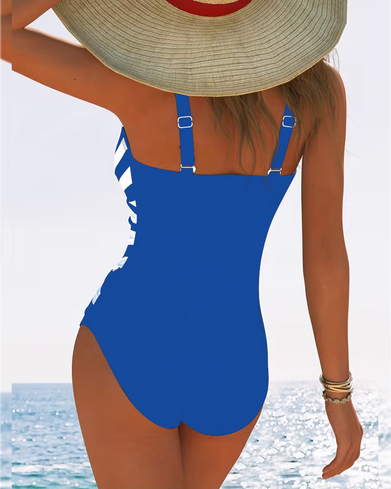 Stephanie | Flattering Striped V-Neck Swimsuit - Picela