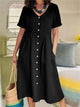 Feminine Button-Front Linen Midi Dress for Women