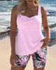 Flowy Ribbed Tropical Tankini Set for Women