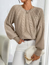 Elsie | Elegant Cable-Knit Lantern-Sleeve Sweater