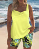 Flowy Ribbed Tropical Tankini Set for Women