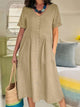 Feminine Button-Front Linen Midi Dress for Women