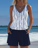 Casual Striped Pocket Tankini Set for Women