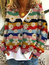 Angela | Vintage Floral Striped Cardigan