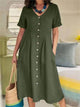 Feminine Button-Front Linen Midi Dress for Women