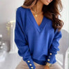 Sarah | Elegant V-Neck Button-Cuff Sweater