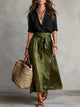 Elegant Belted Blouse And Midi Skirt Set for Women