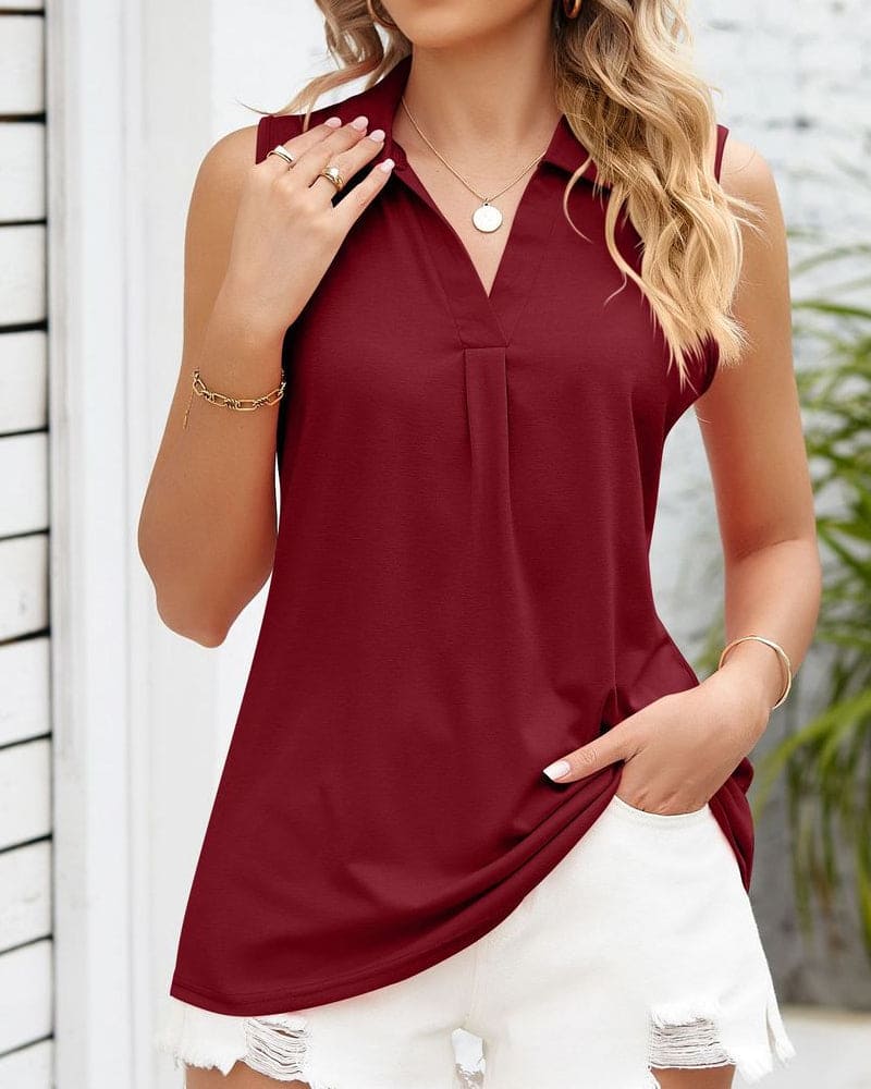 Amanda | Elegant Collared Sleeveless Top - Picela