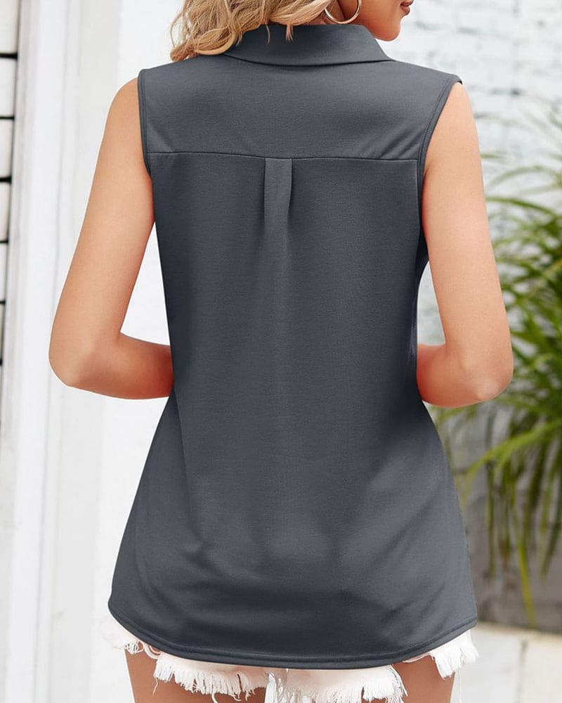 Amanda | Elegant Collared Sleeveless Top - Picela