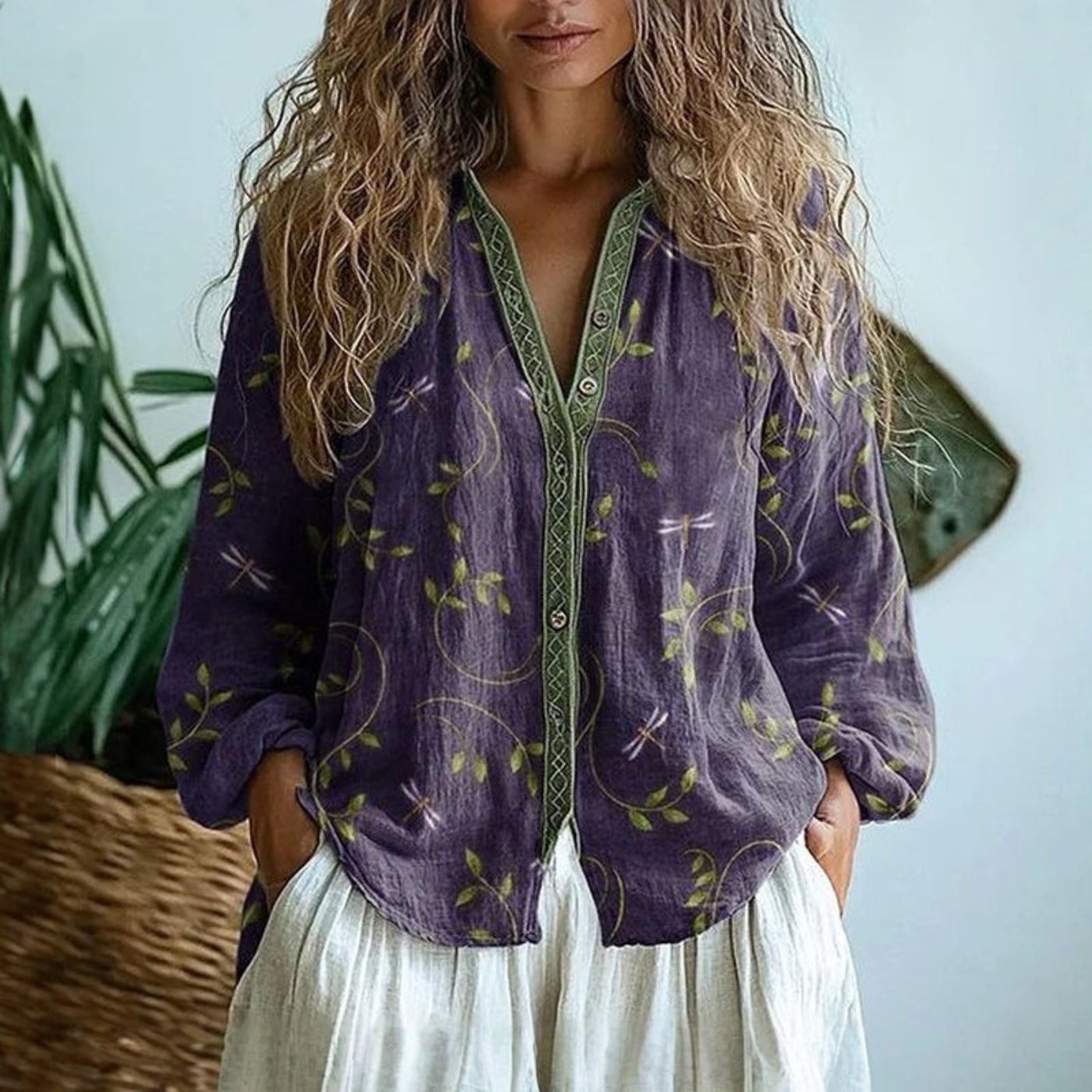 Amanda | Feminine Floral Dragonfly Blouse - Picela