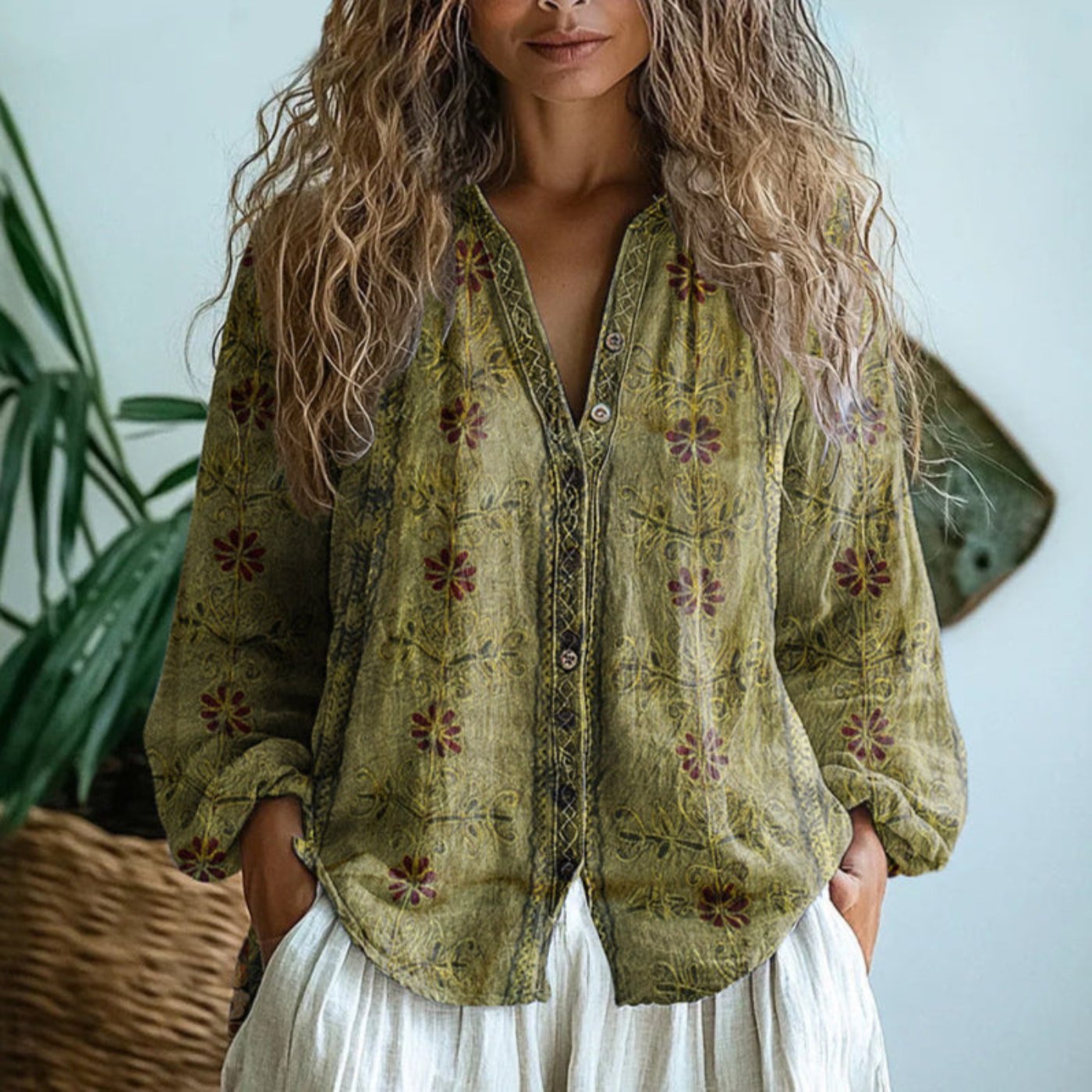 Amanda | Feminine Floral Dragonfly Blouse - Picela