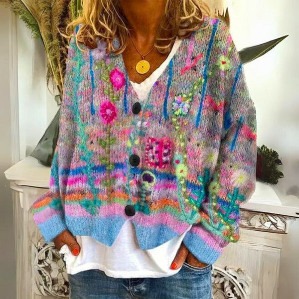 Amanda | Stylish Floral Knit Cardigan - Picela