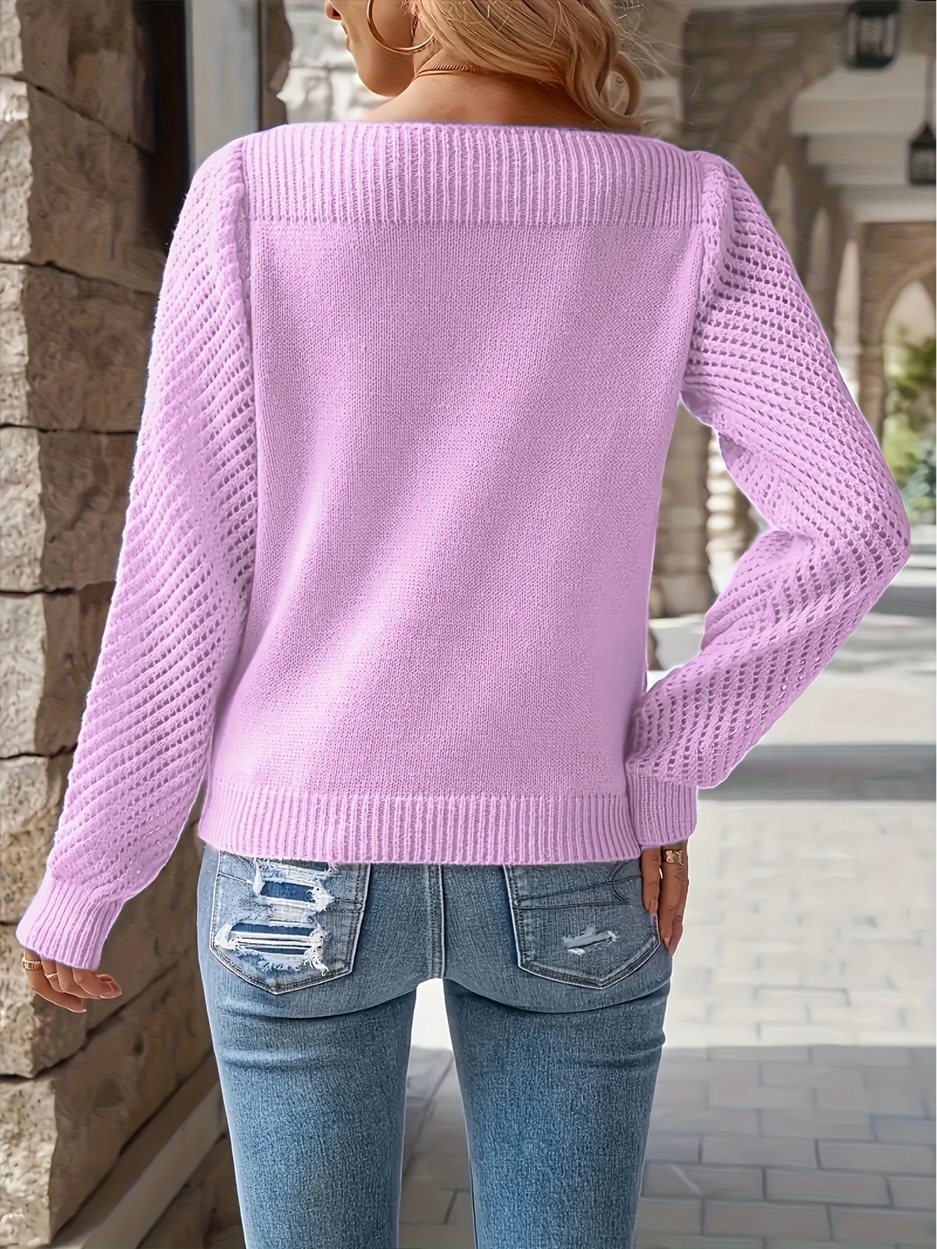 Amber | Elegant Openwork Sleeve Sweater - Picela