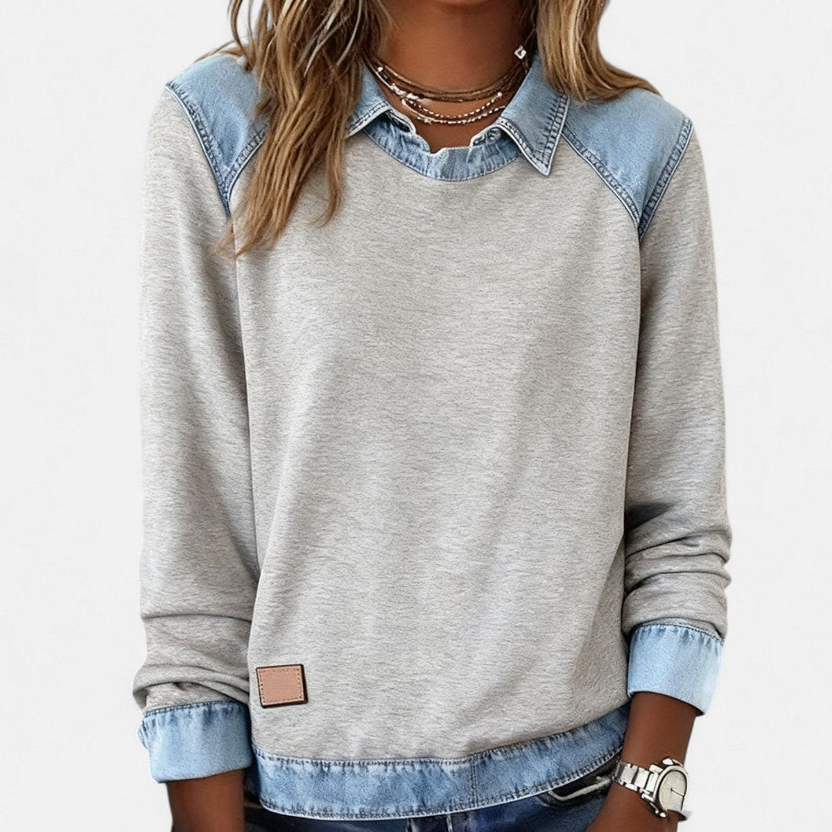 Amber | Stylish Denim Colorblock Sweater - Picela