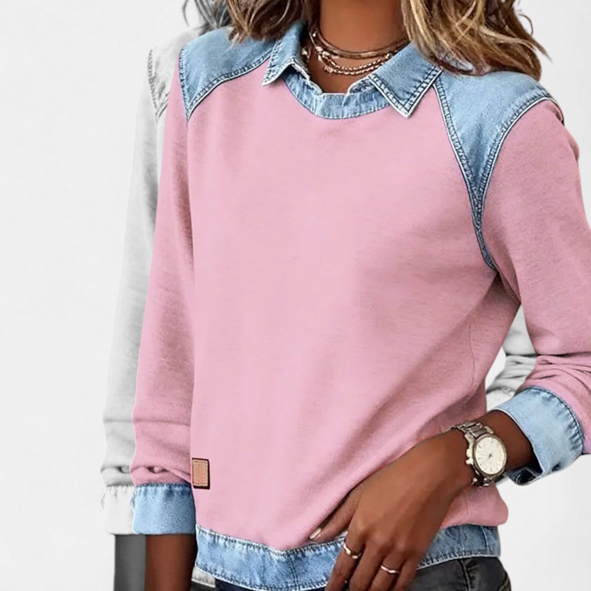 Amber | Stylish Denim Colorblock Sweater - Picela