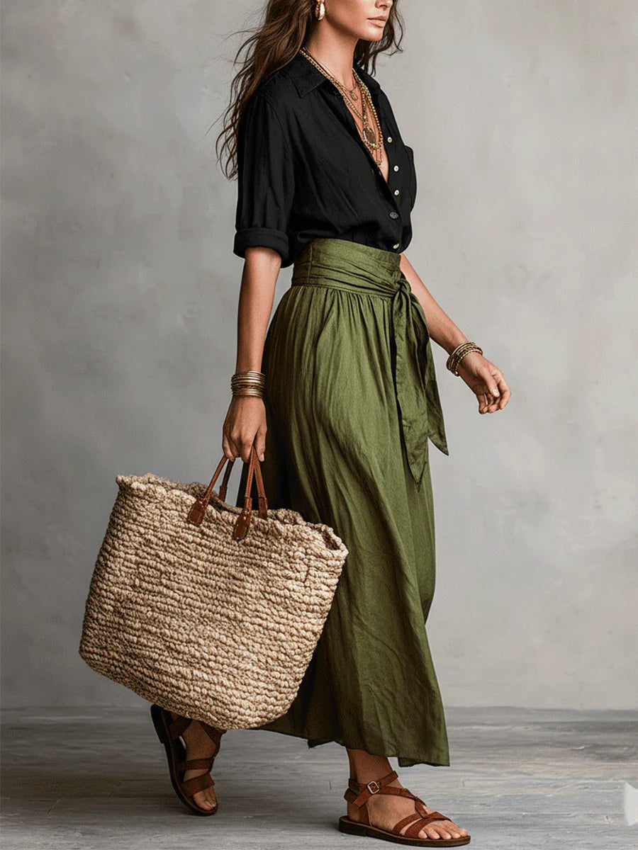 Angela | Elegant Belted Linen Set - Picela