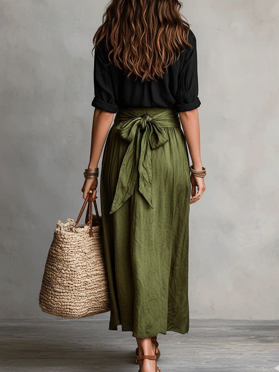 Angela | Elegant Belted Linen Set - Picela